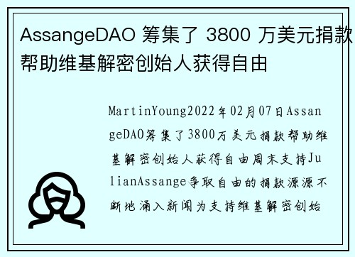 AssangeDAO 筹集了 3800 万美元捐款帮助维基解密创始人获得自由 